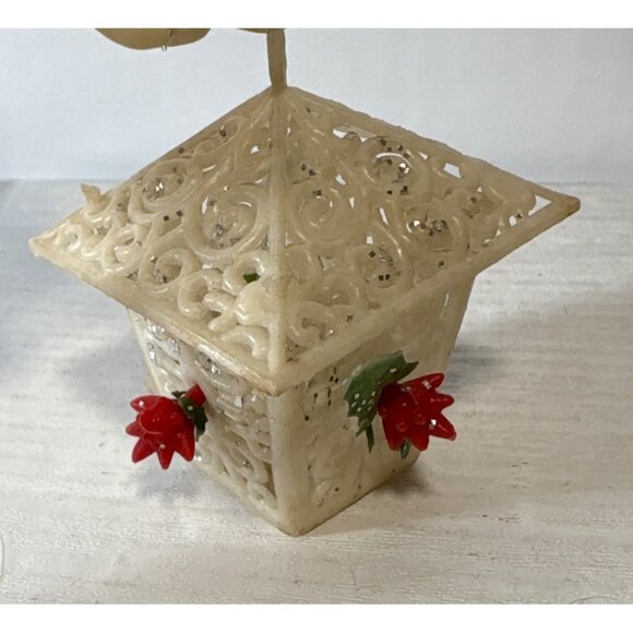 Vtg Plastic Hanging Lantern Christmas Decoration With Red Flowers Green Leaves - Picture 5 of 9